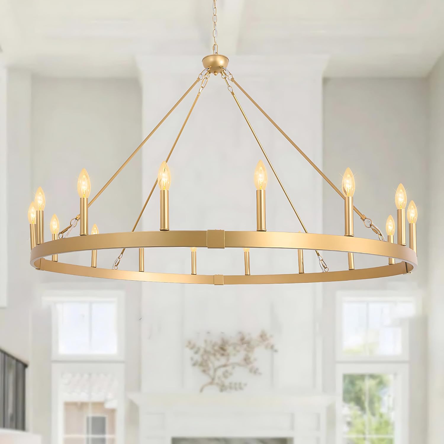 Round Farmhouse Black Chandelier — 16-Light — Gold-16 Light-E12