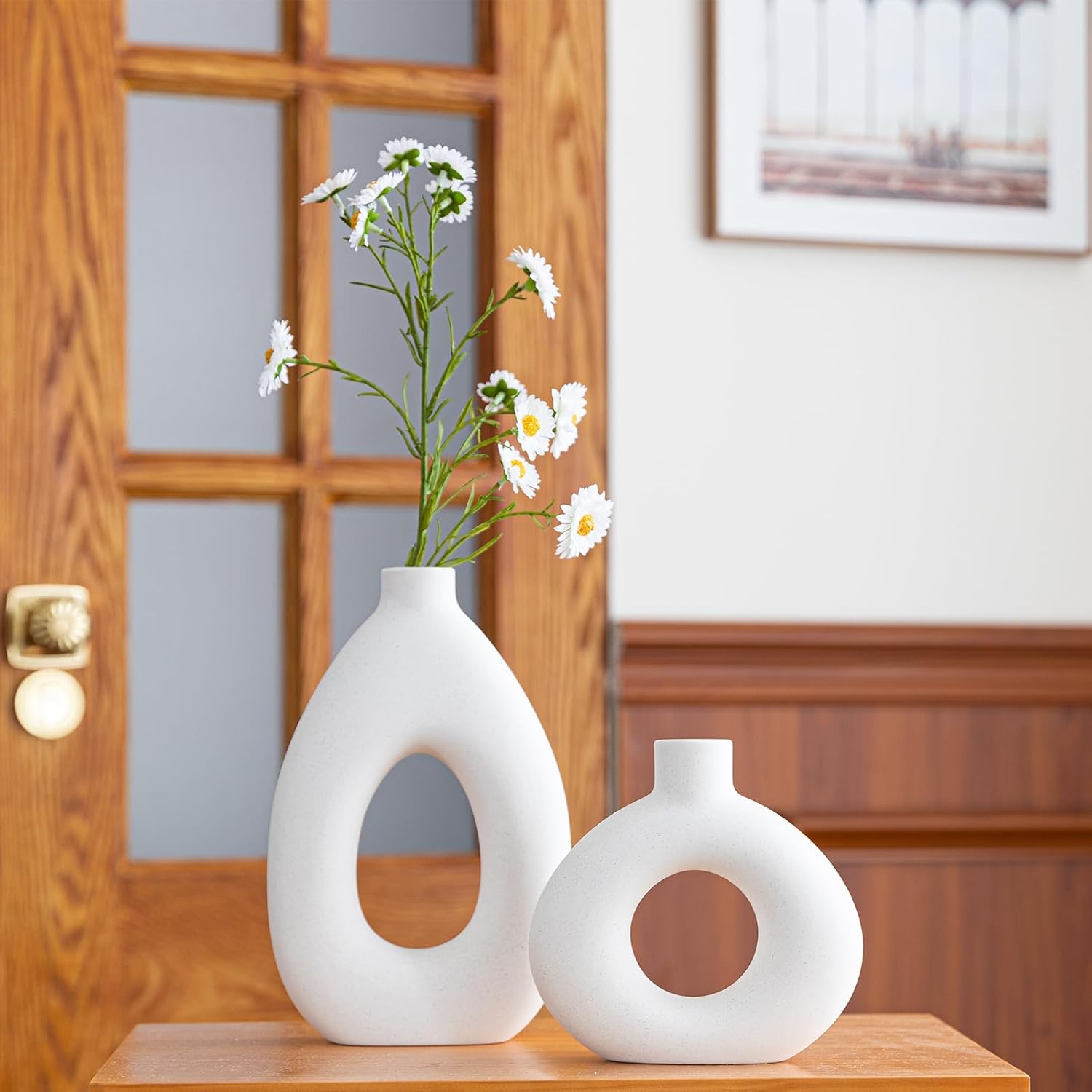 Round Boho White Flower Vase — Set of 2 - View 8