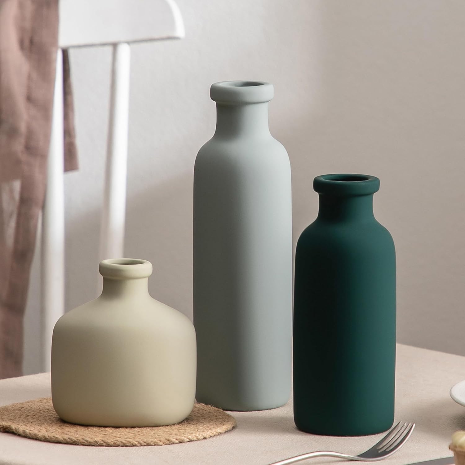 Round Farmhouse Blue Vase Set — Set of 3 — 202-4