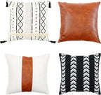 Boho Leather Throw Pillow Cover — 18" — Boho