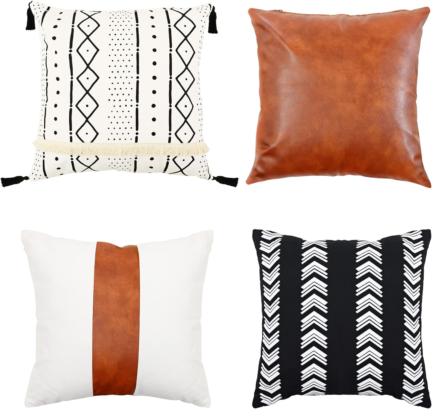 Boho Leather Throw Pillow Cover — 18" — Boho