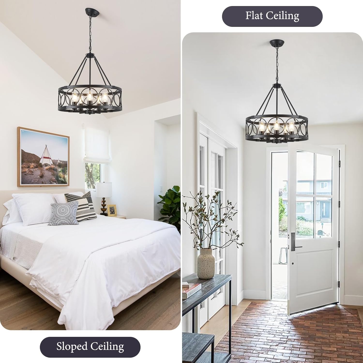 Round Farmhouse Black Chandelier — 5-Light - View 7
