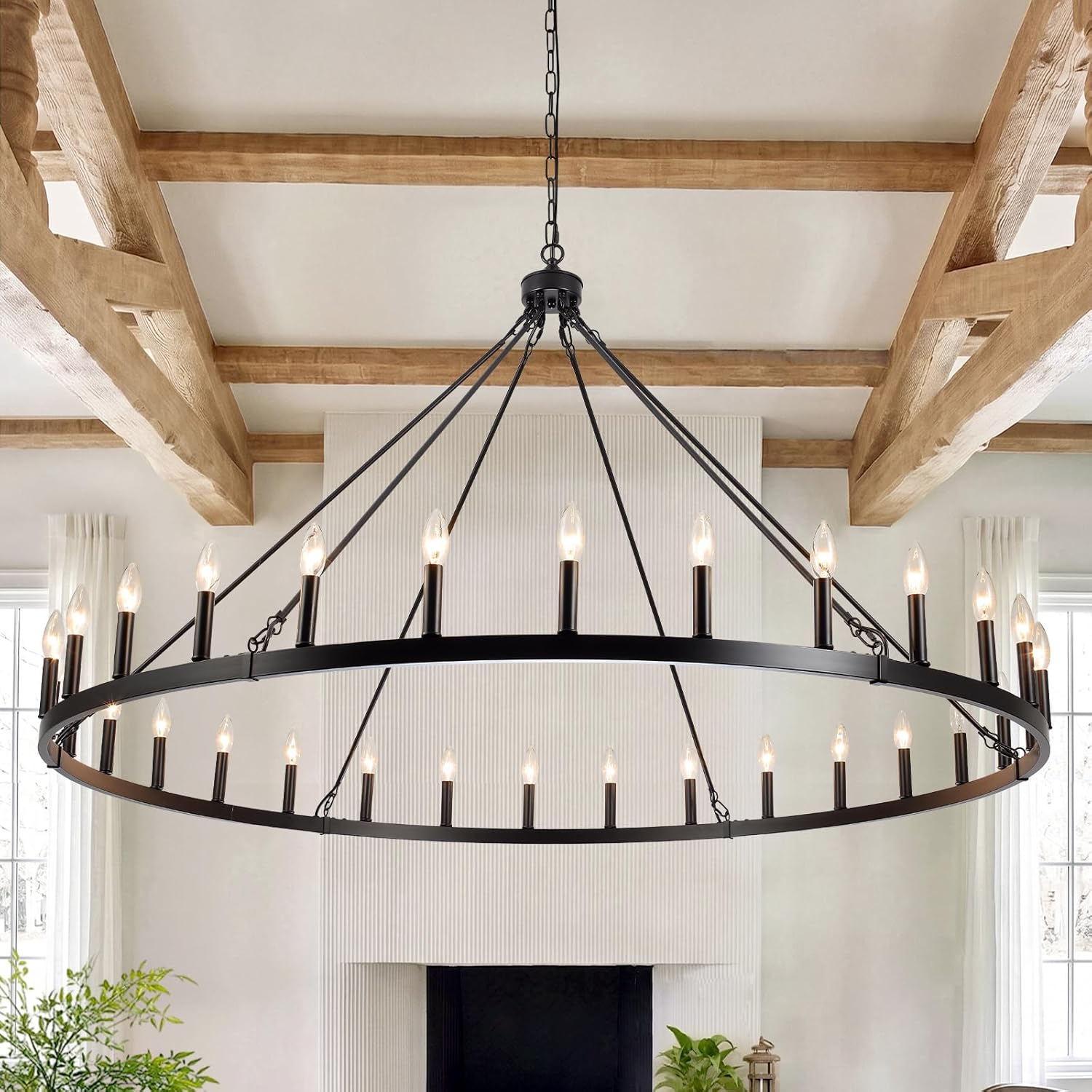 Round Farmhouse Black Chandelier — 12-Light — Black - 30 Lights - 60in