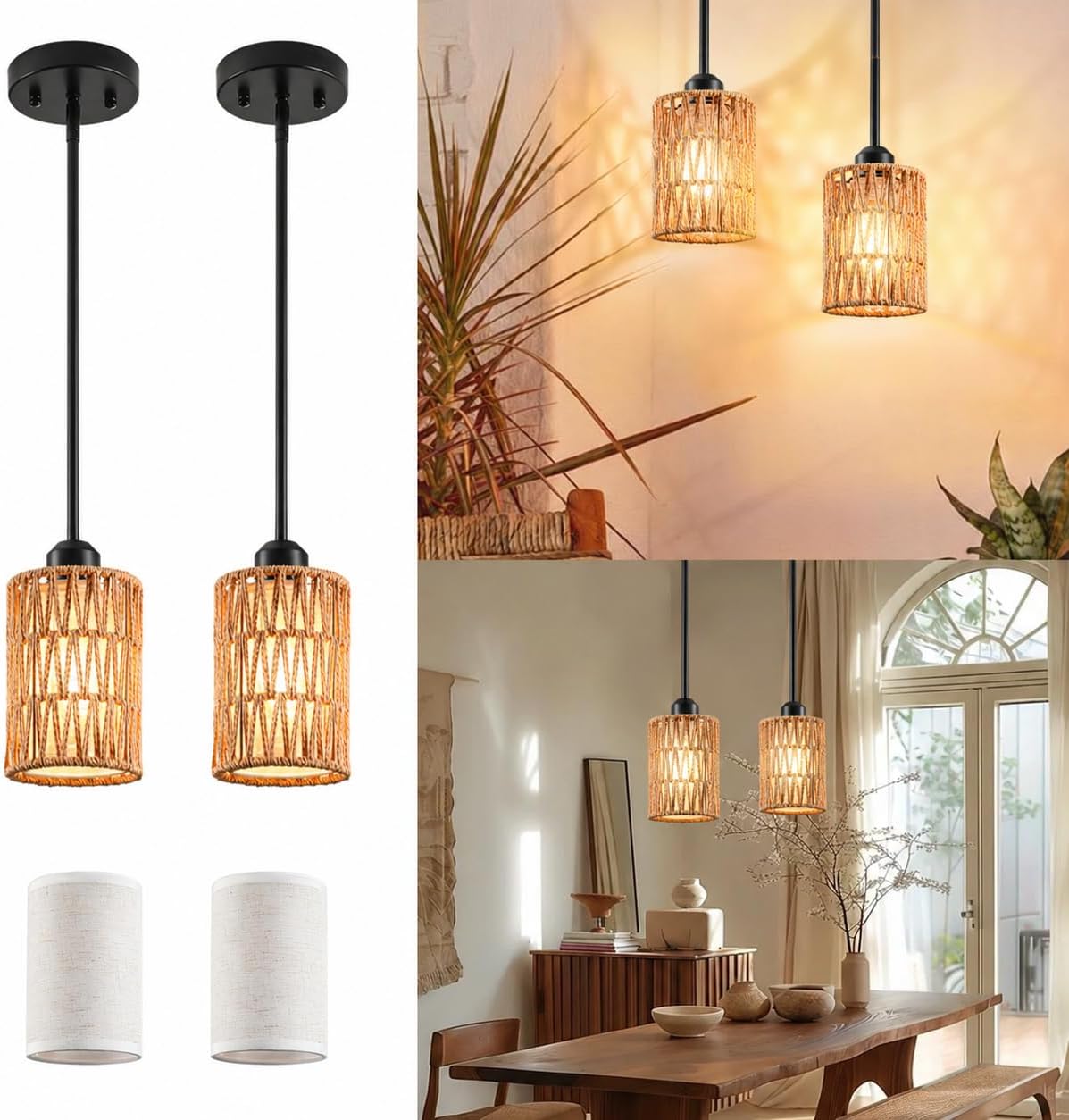 Adjustable Boho Metal Pendant Light — 4.8" — 4.8"W x 52"H (2 PACK)