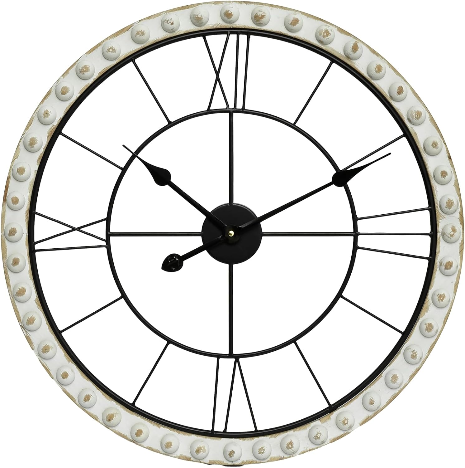 Battery Operated Luxe Black Wall Clock — 24" — White Beaded