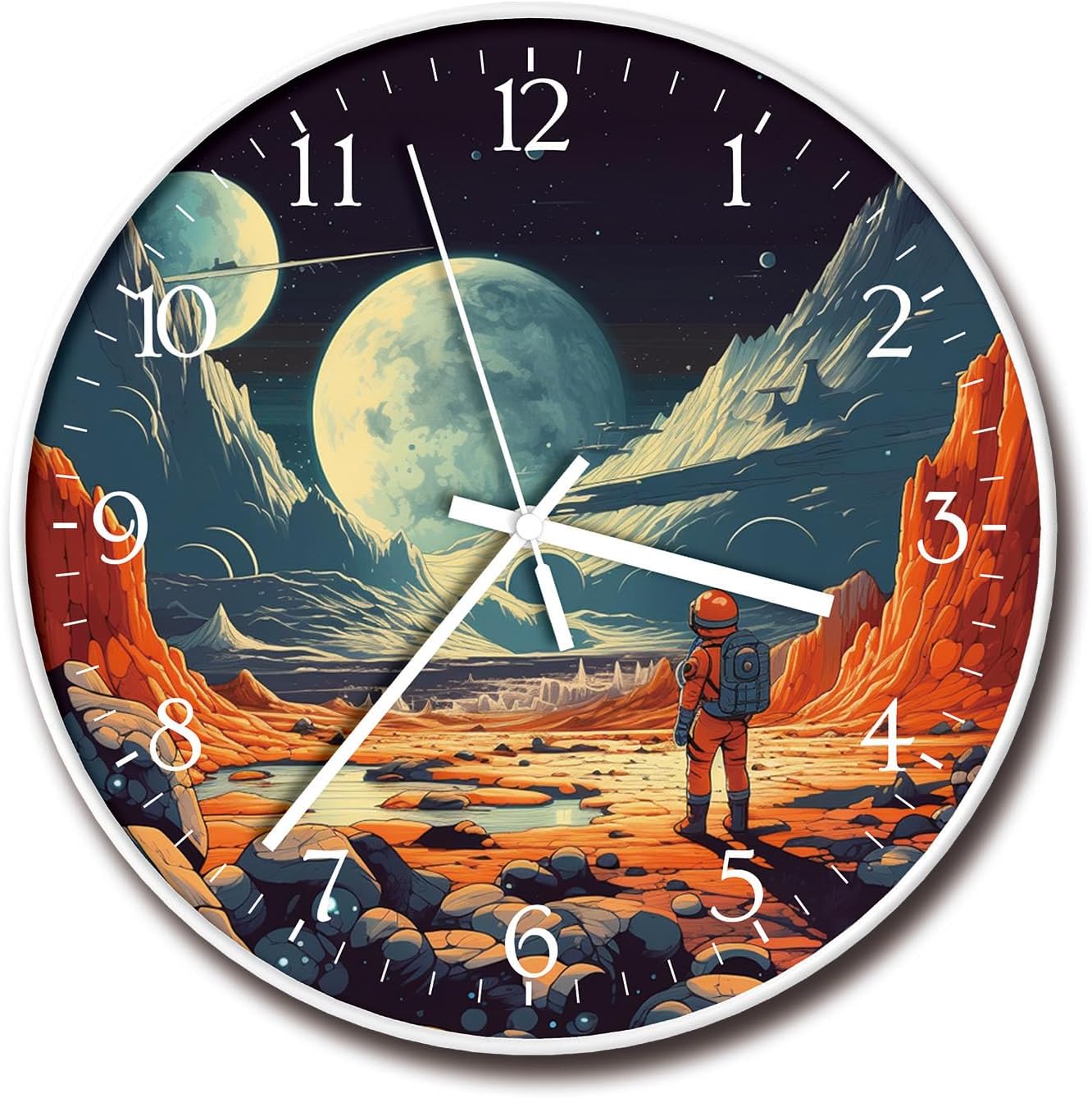 Battery Operated Purple Wall Clock — 8" — 2283-space Themed Astronauts