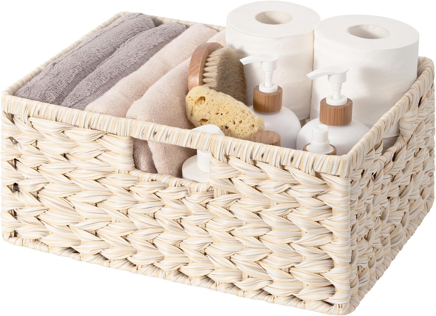 Boho Beige Woven Basket — 13" — 15"L x 11"W x 6¾"H