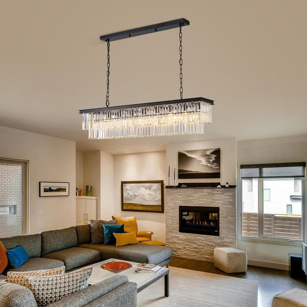 Rectangular Luxe Glass Chandelier — 47" - View 9