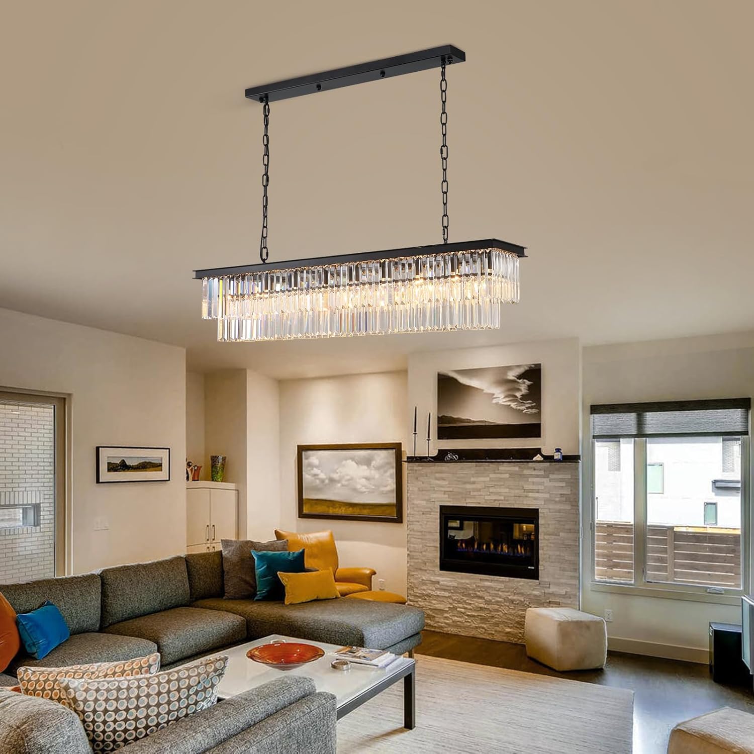 Rectangular Luxe Glass Chandelier — 47" - View 9