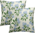 Boho Black Throw Pillow Cover — 18" — Rustic Blue Hydrangea Flowers