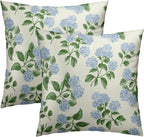 Boho Black Throw Pillow Cover — 18" — Rustic Blue Hydrangea Flowers