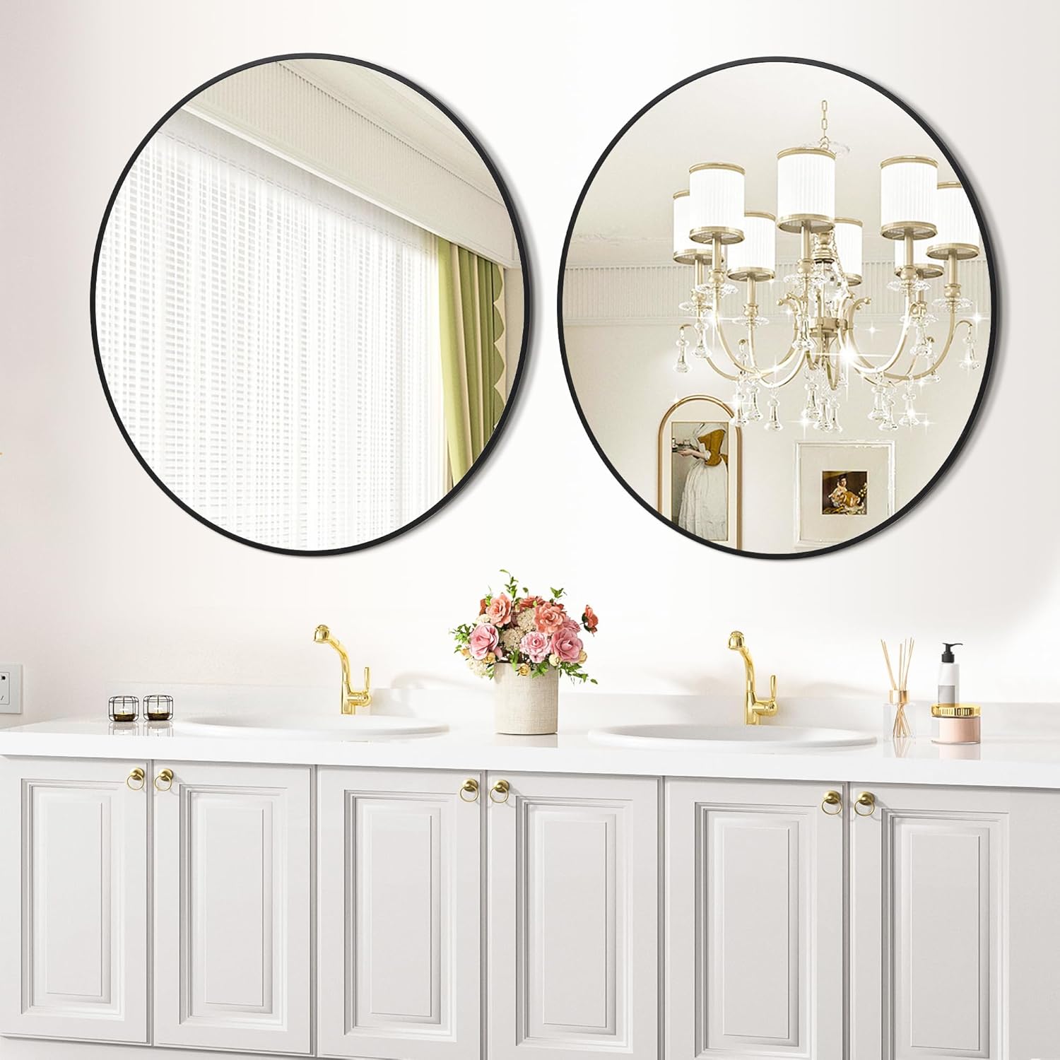 Round Black Wall Mirror — 30" - View 2