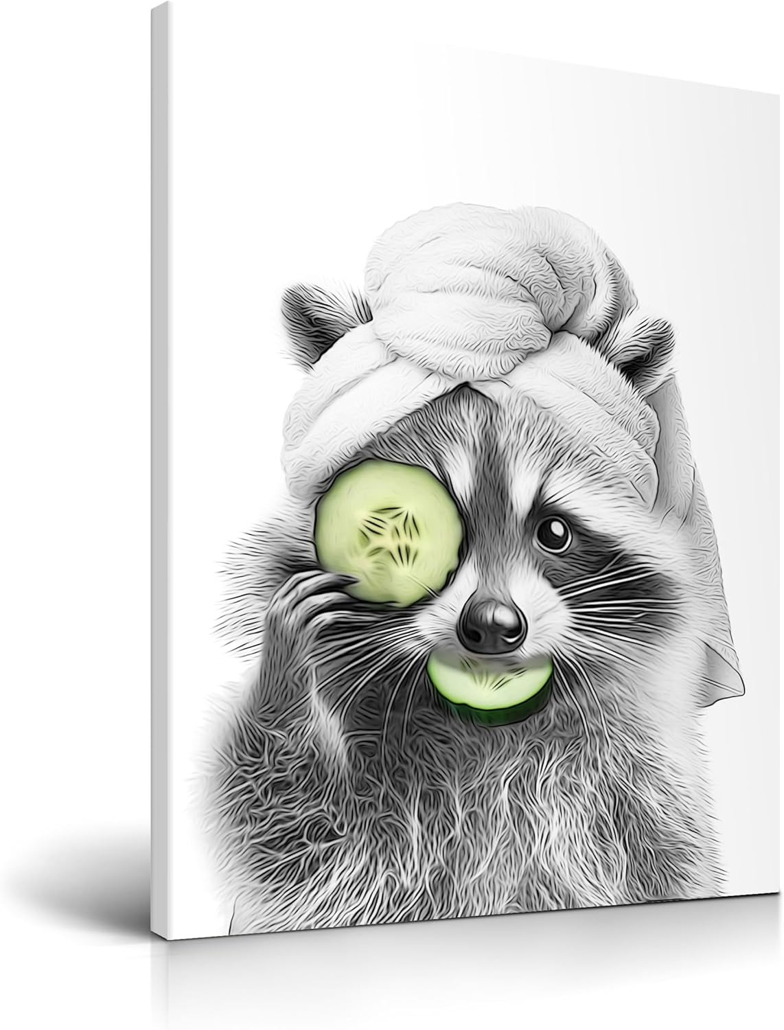Black Framed Wall Art — 16" — Framed Raccoon Bathrobe