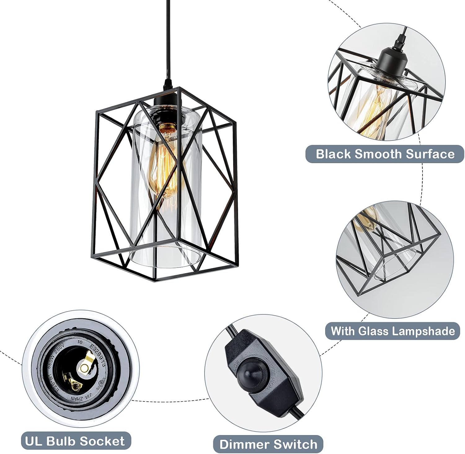 Farmhouse Black Pendant Light - View 4