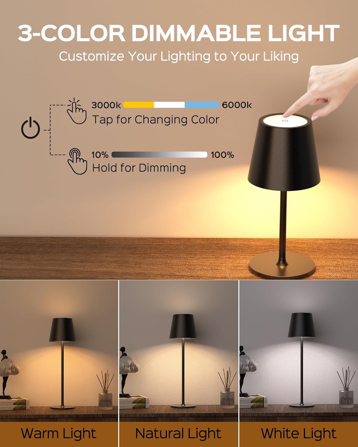Cordless Black Table Lamp - View 4