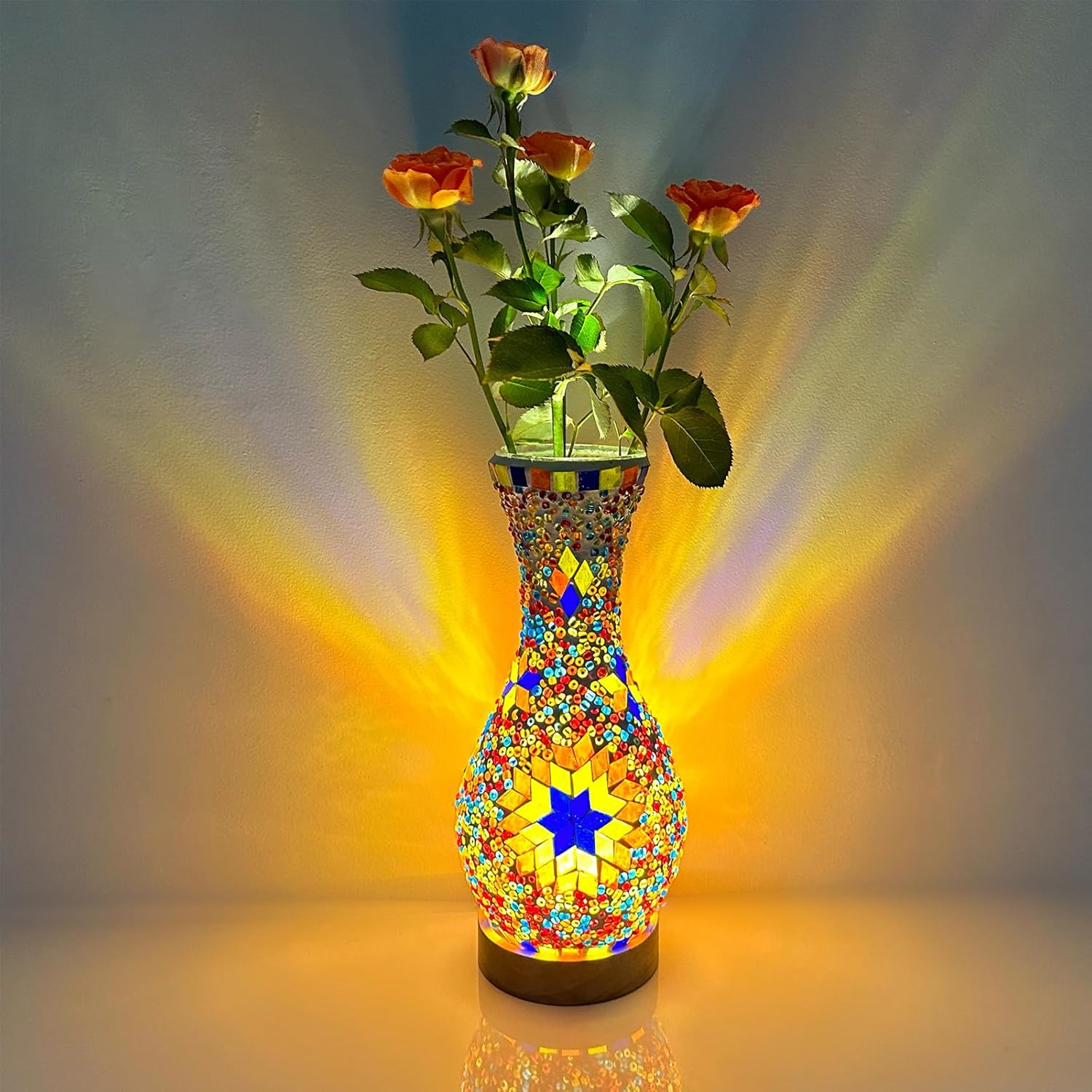 USB Farmhouse Blue Table Lamp — Orange