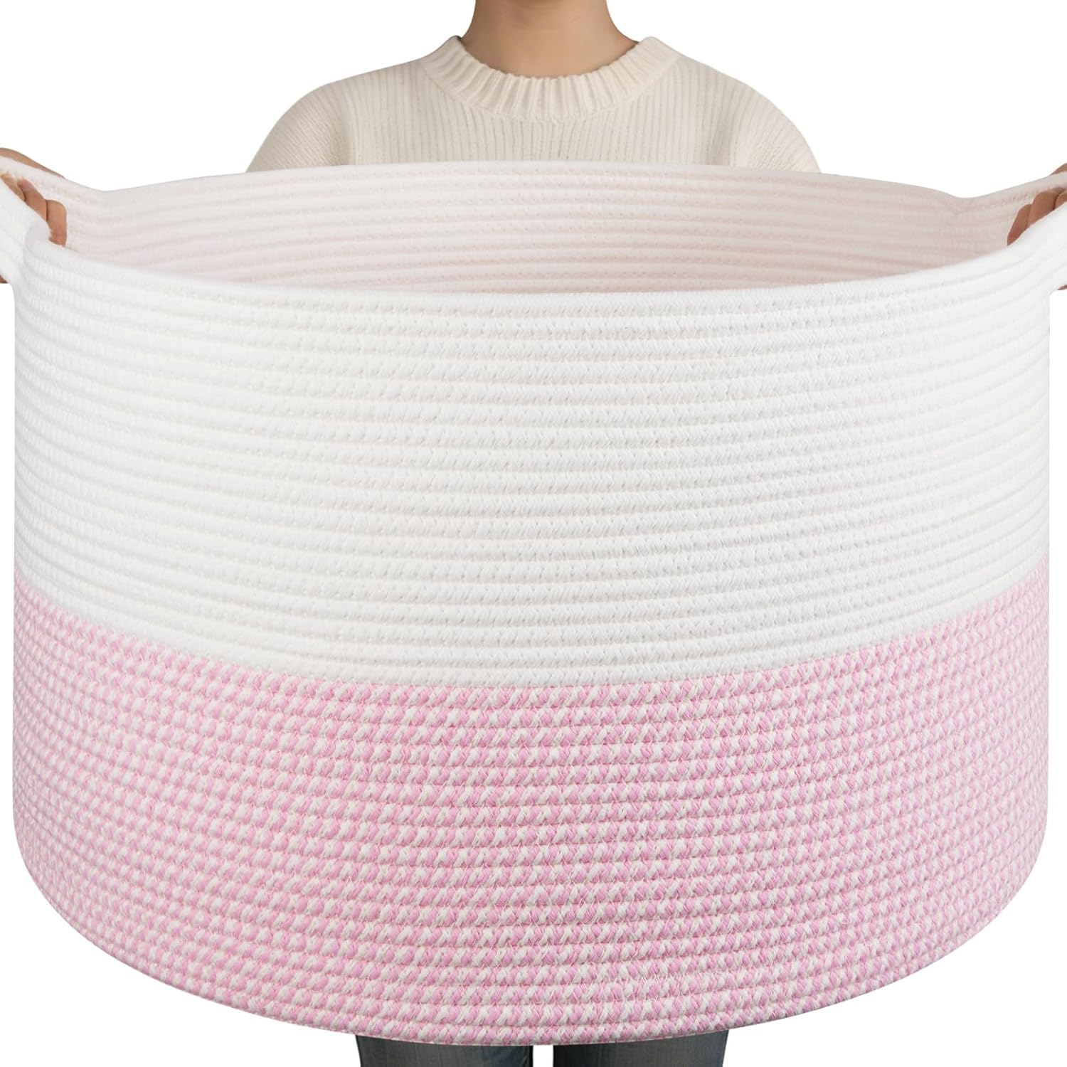 Linen Boho Black Throw Pillow — 21.7" — White and Pink