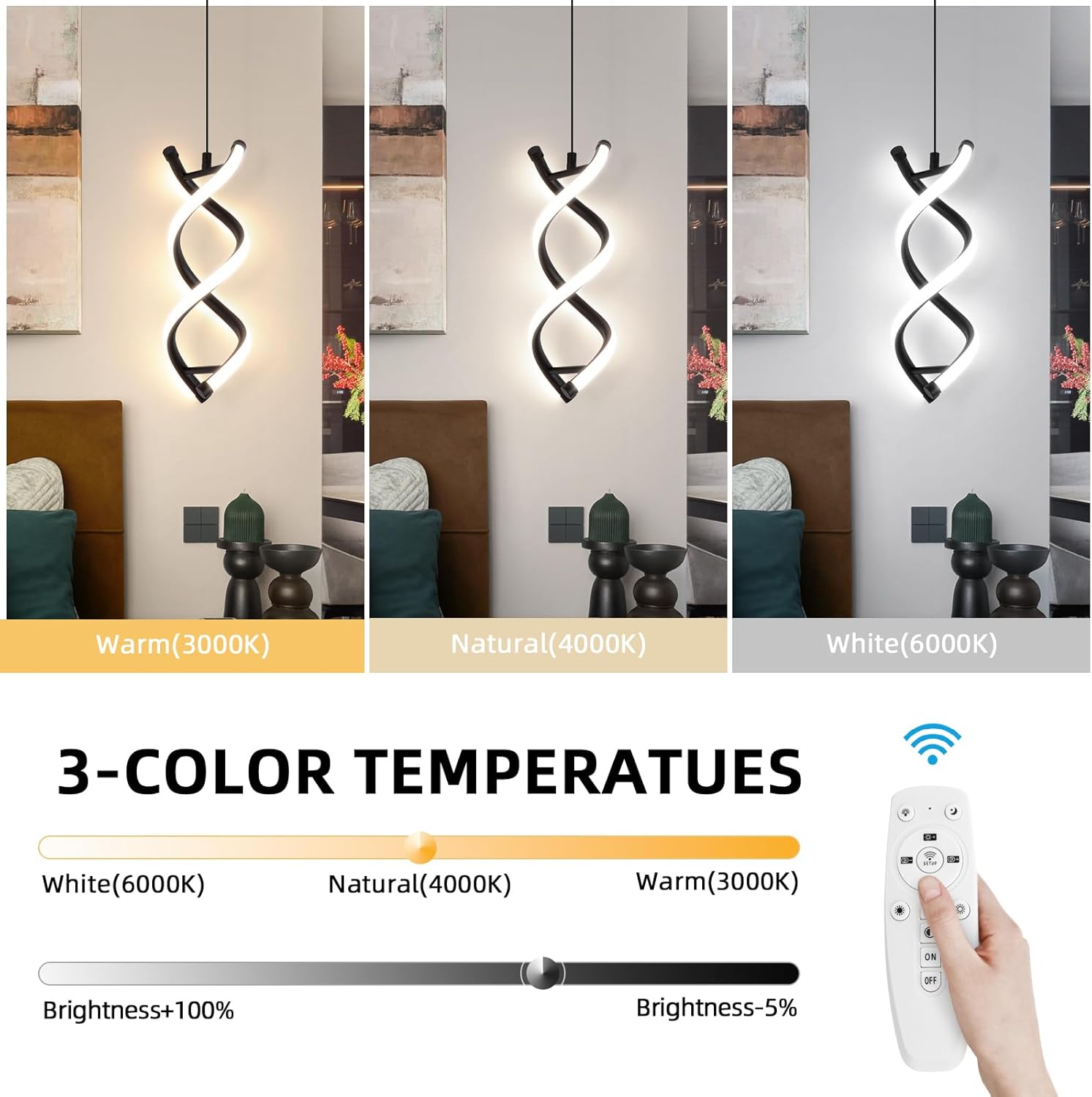 Dimmable Modern Black Pendant Light - View 3