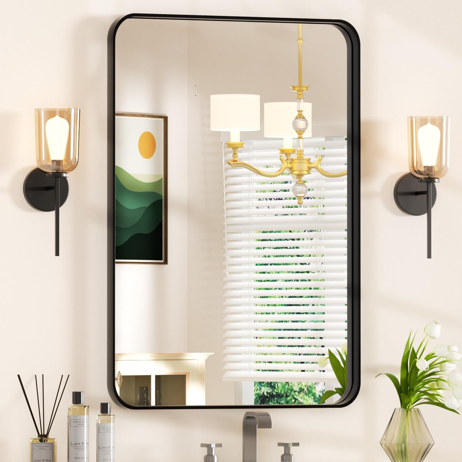 Rectangular Black Wall Mirror — 36" — Black – Raised Frame