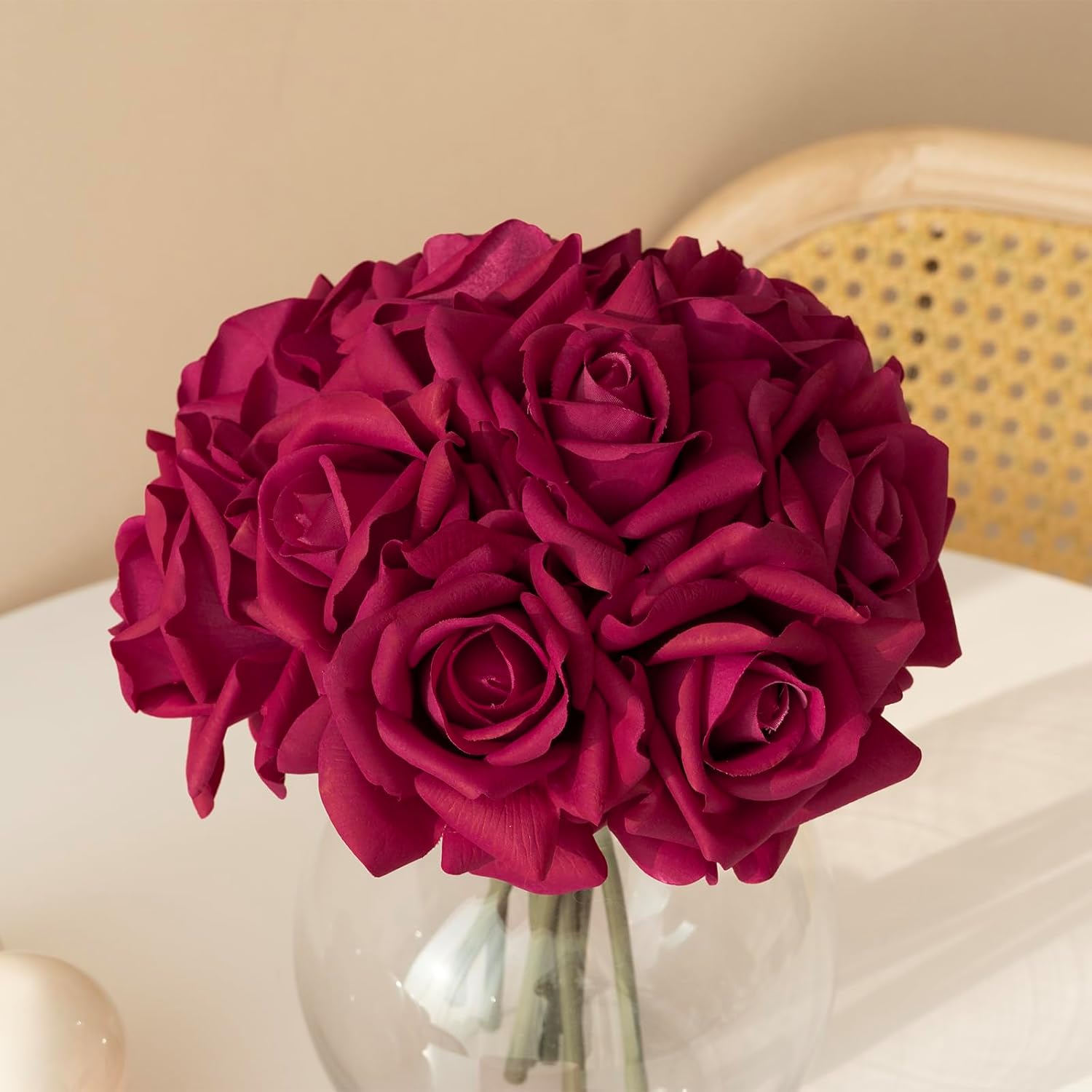 Gold Artificial Plant — Rose Red(not Include Vase)