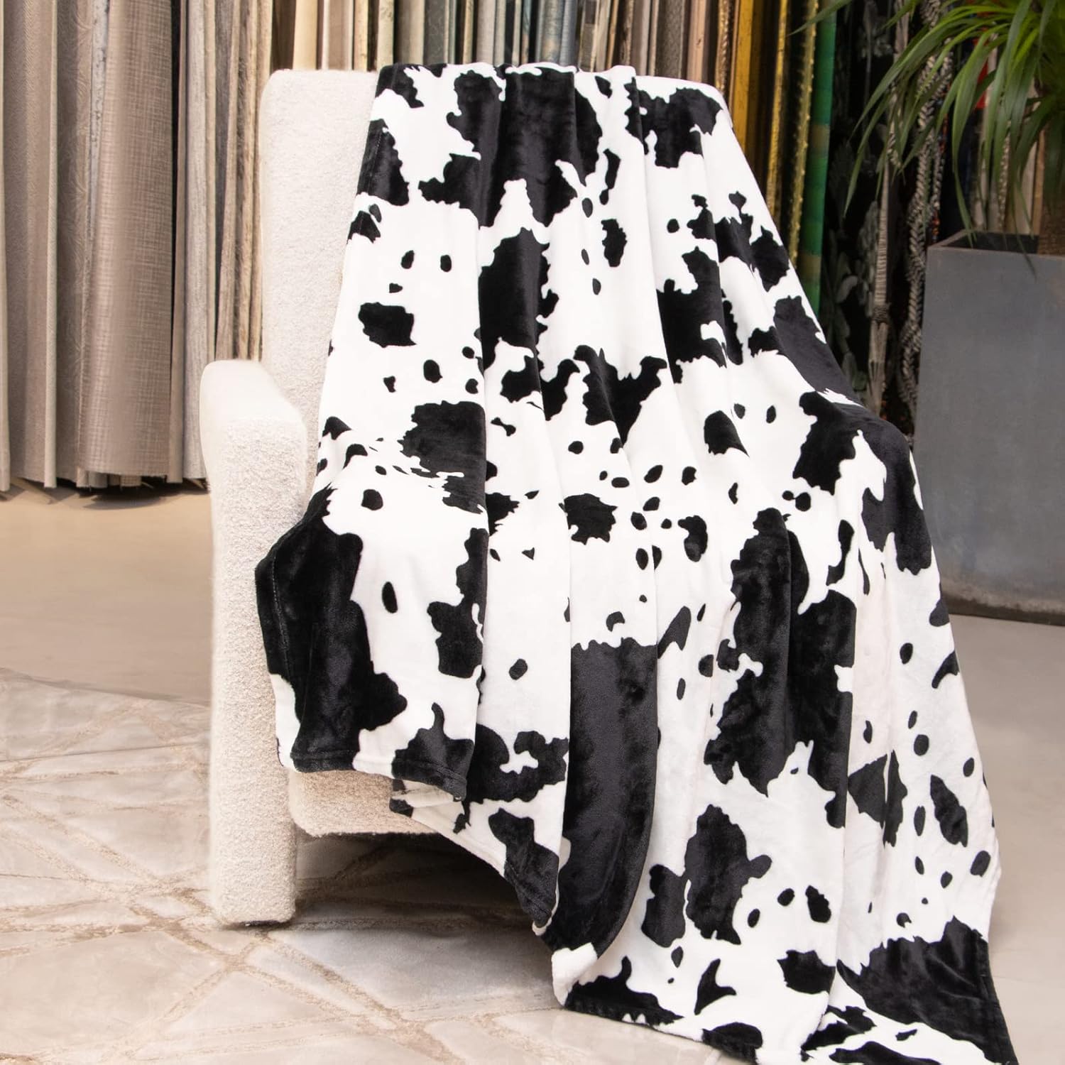 Black Throw Pillow — 50" — Black White Cow