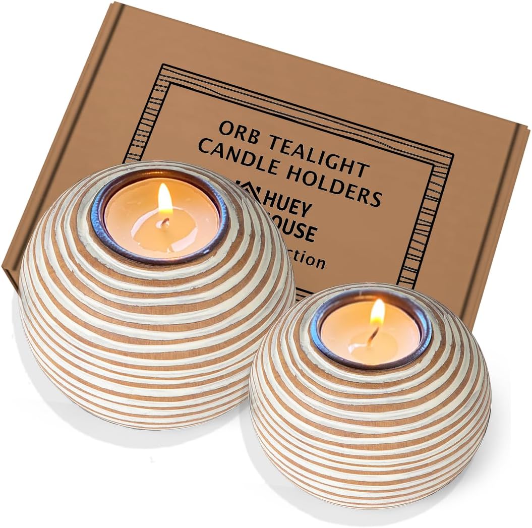 Beige Candle — Set of 2 — Light Brown and White
