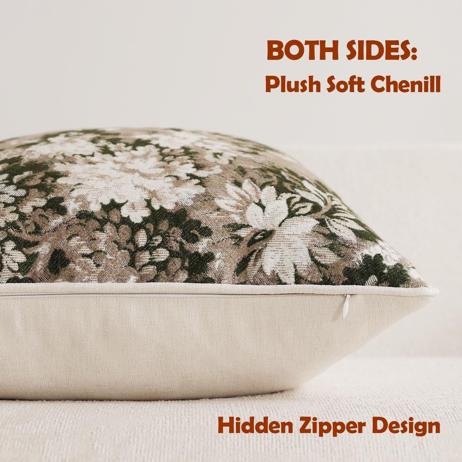 Chenille Boho Beige Pillow Cover — 20" - View 3
