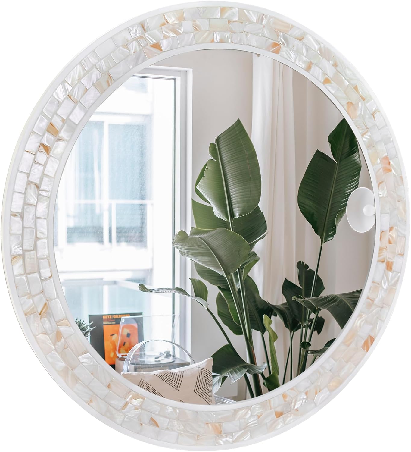 Framed White Round Mirror — 24" — White