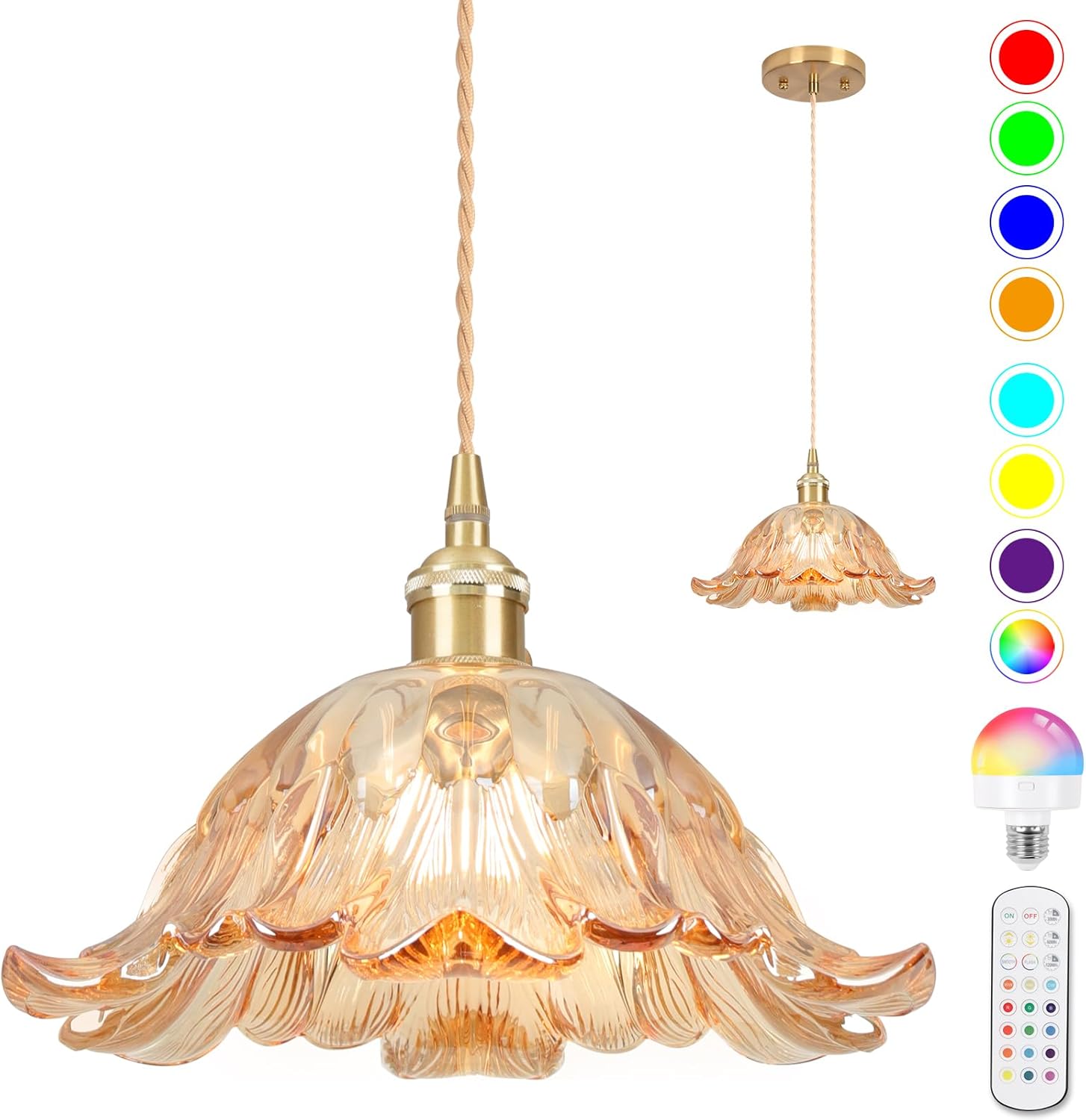Blue Pendant Light — 11" — Flower Amber