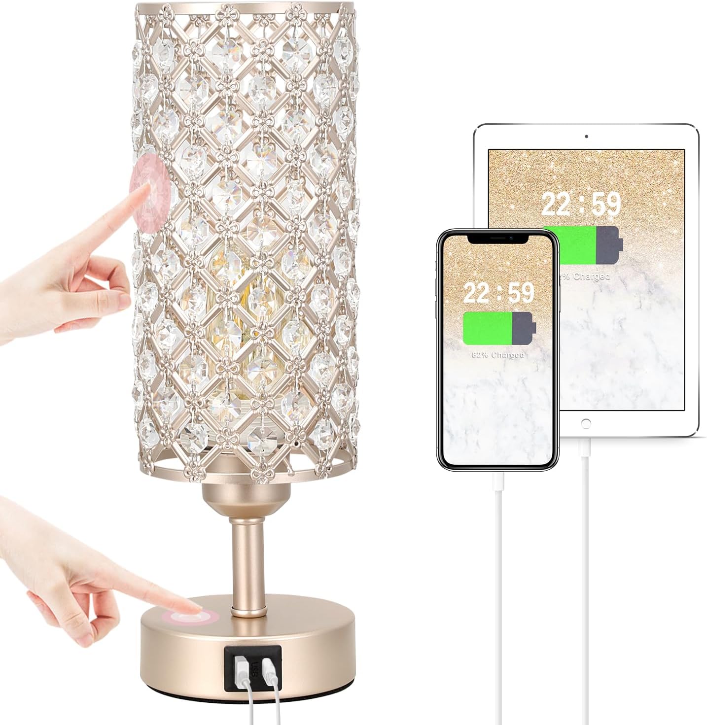 Dimmable Luxe Black Bedside Lamp — Champagne Gold