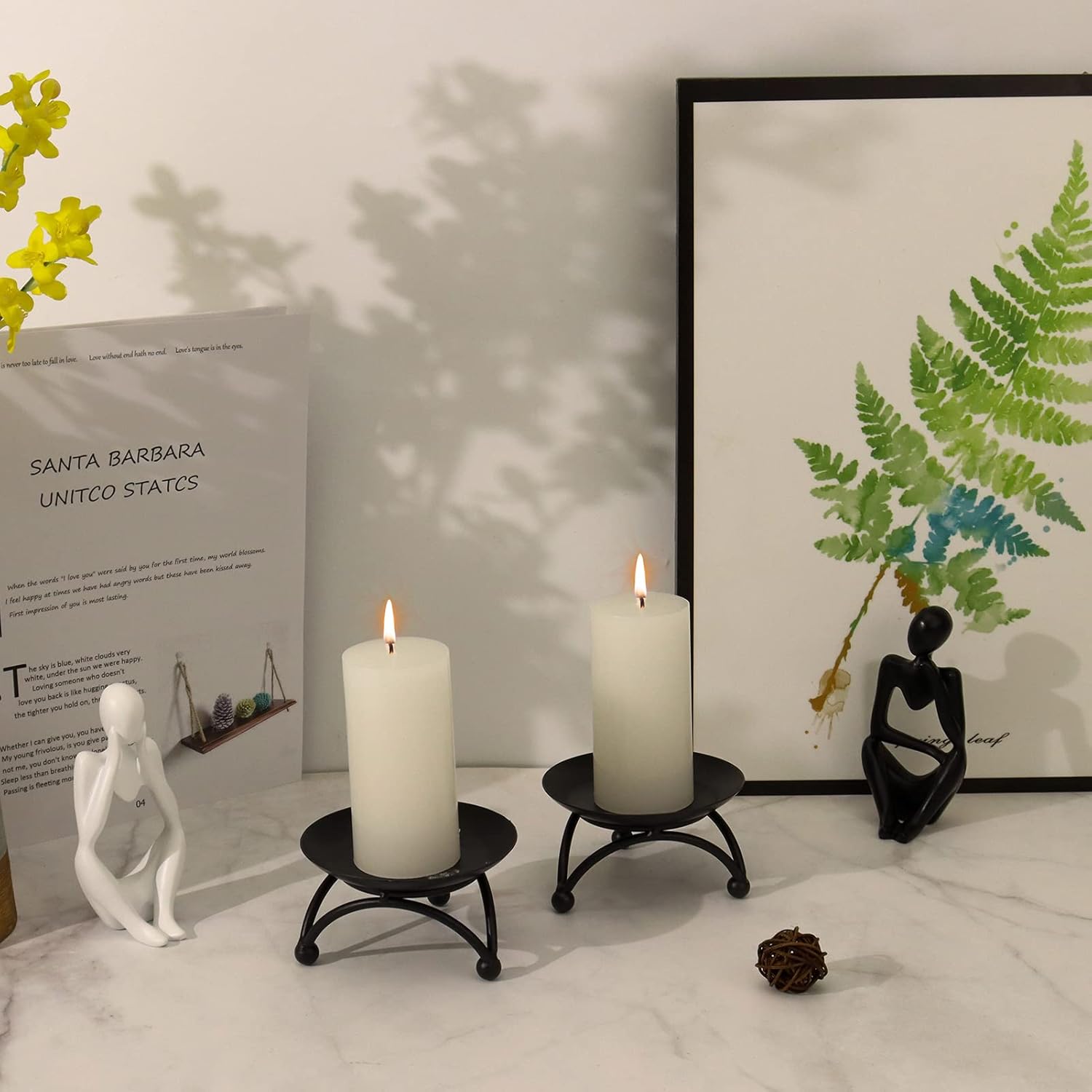 Black Pillar Candle — Set of 2 - View 4