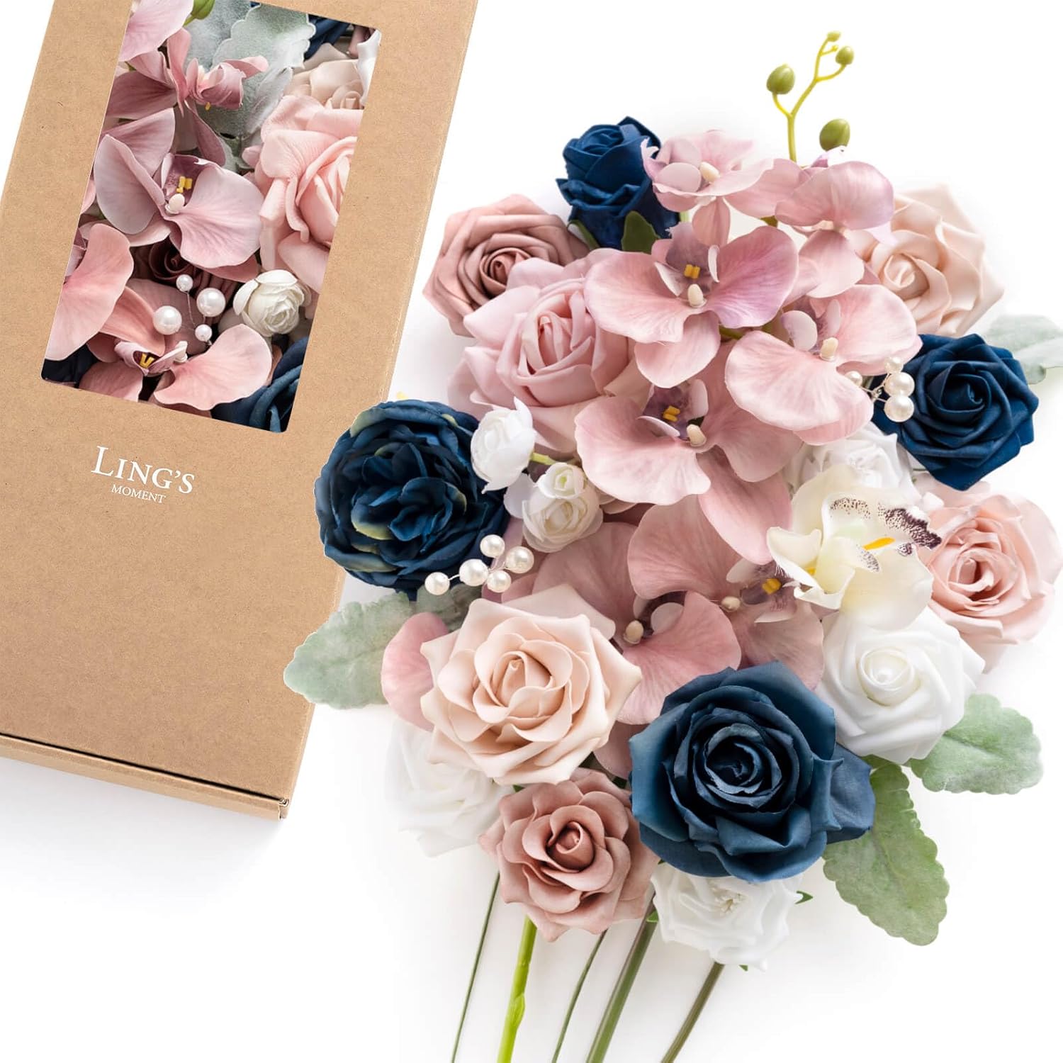 Luxe Beige Artificial Plant — Pk-dusty Rose & Navy