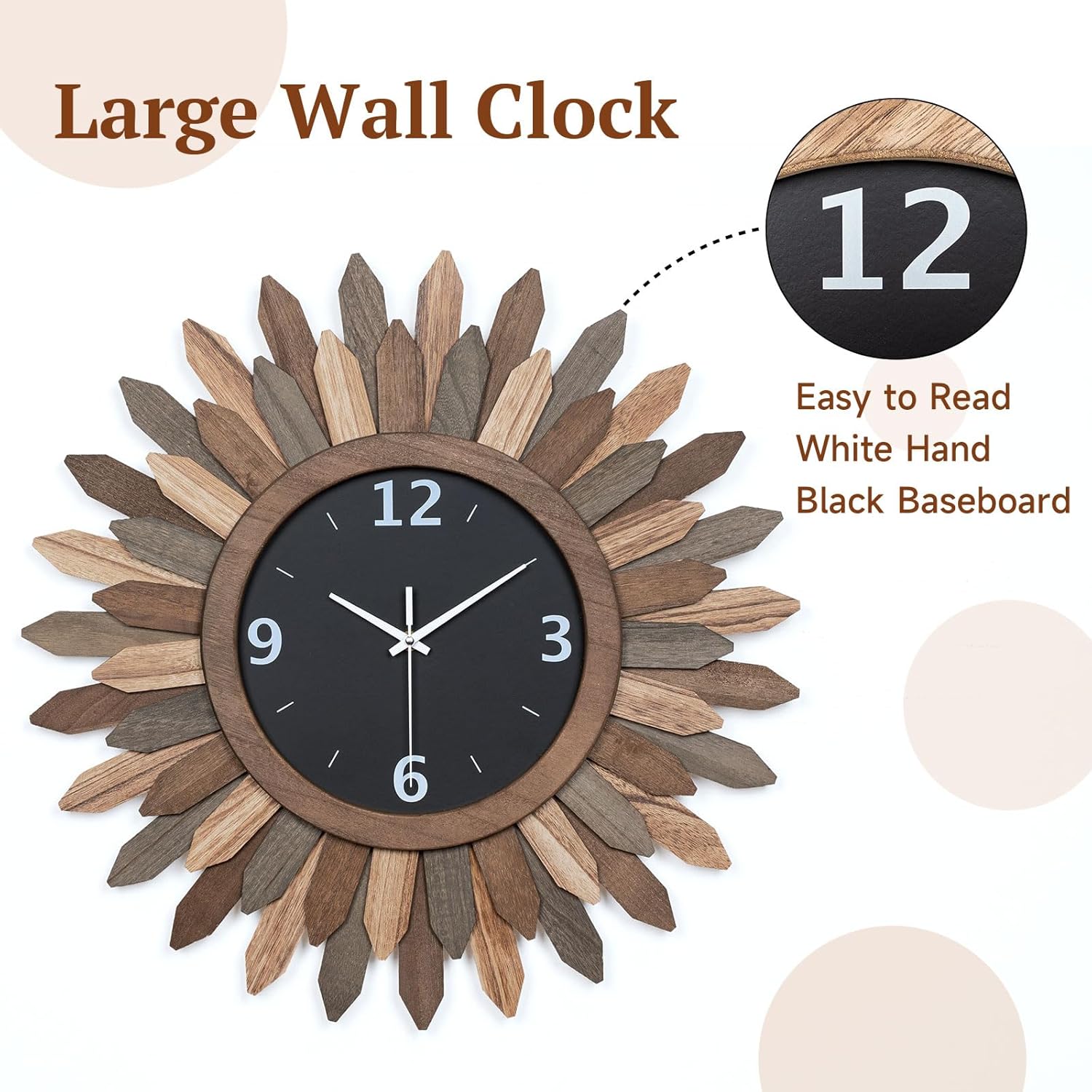 Battery Operated Boho Brown Wall Clock — 21" - View 3