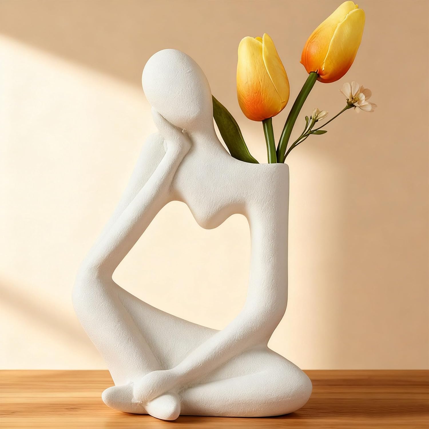 Boho Beige Flower Vase — White Ceramic Vase for Home Decor