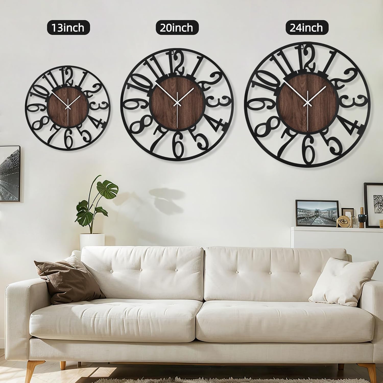 Battery Operated Farmhouse Black Wall Clock — 24" - View 3