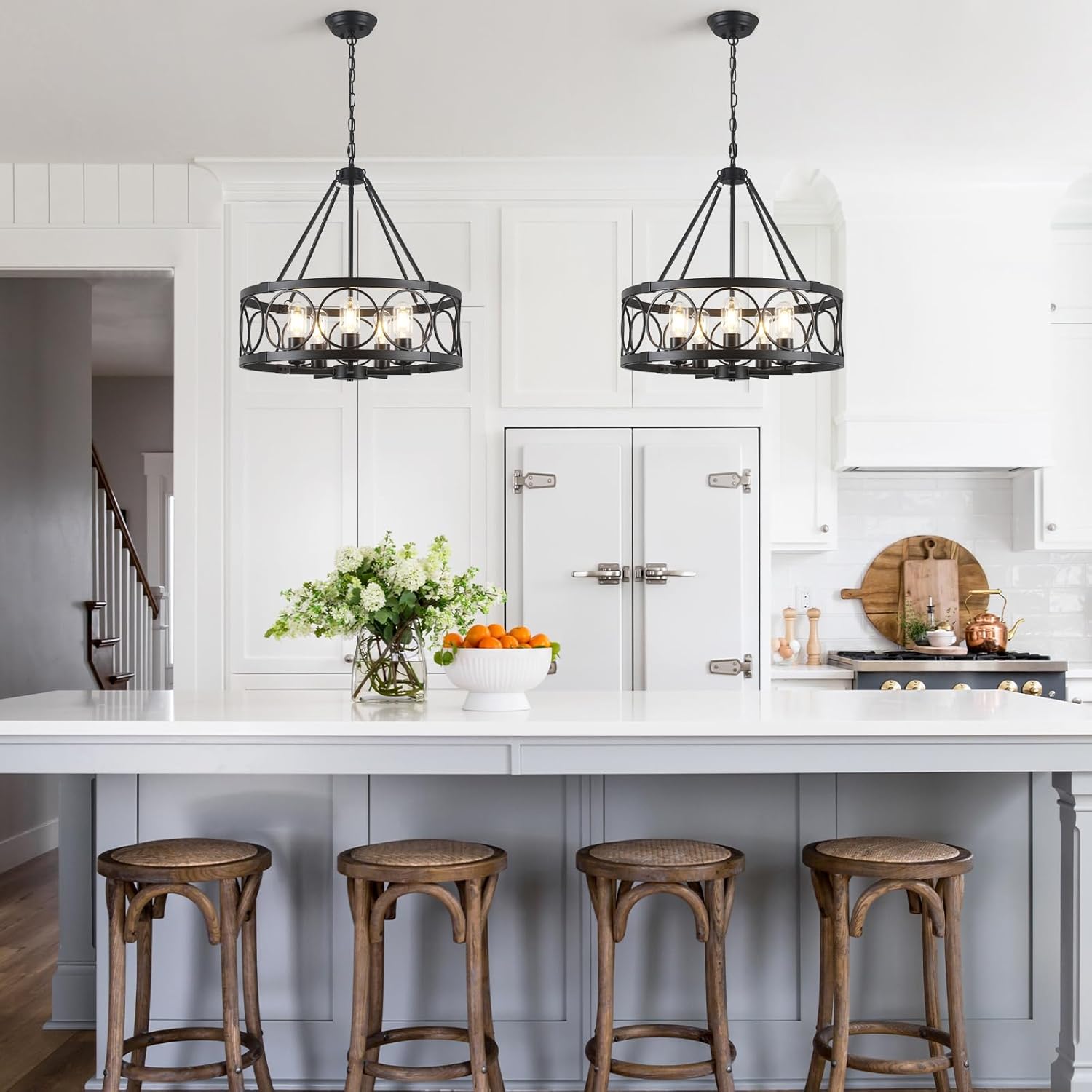 Round Farmhouse Black Chandelier — 5-Light - View 4
