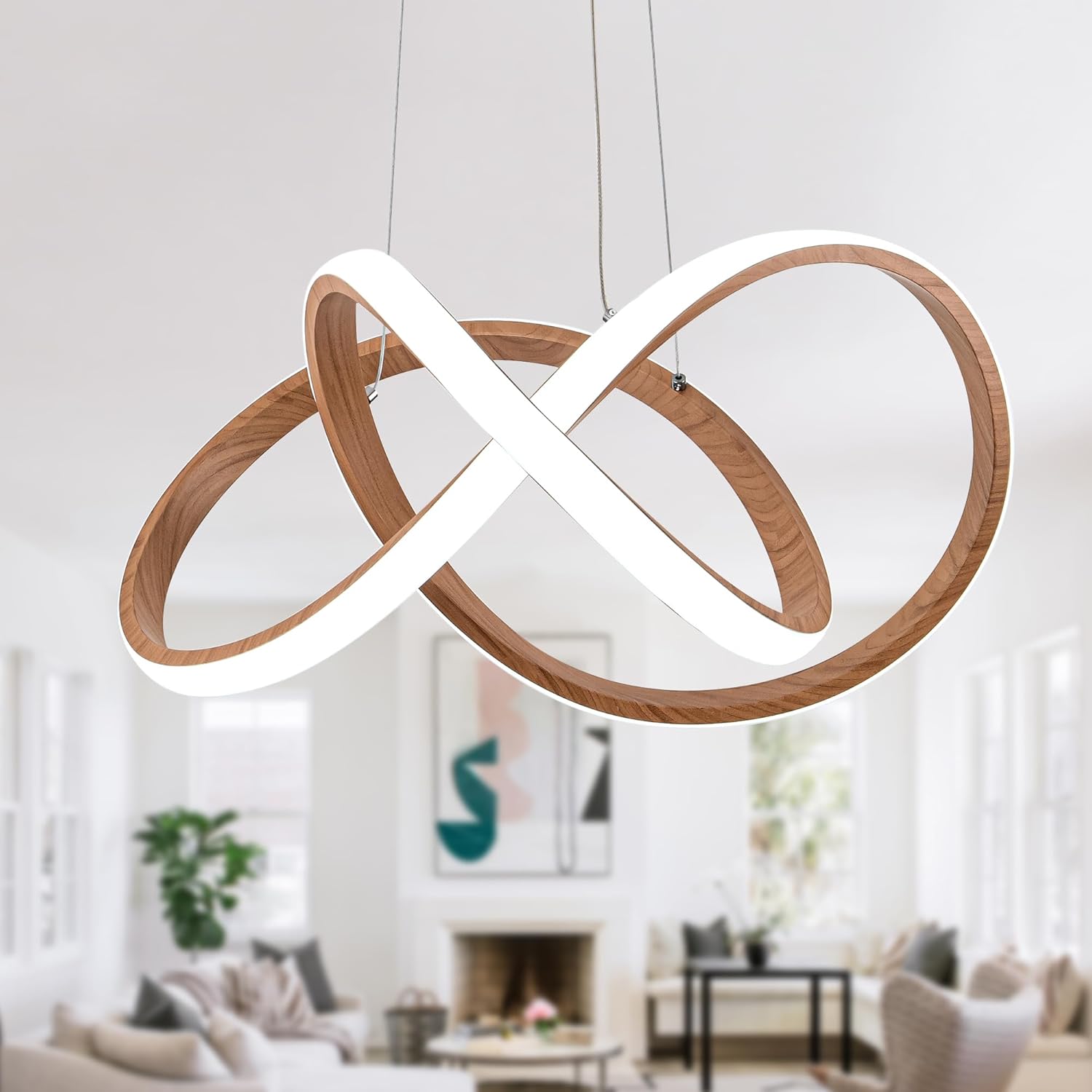 Dimmable Modern Black Chandelier — 7" — Wood