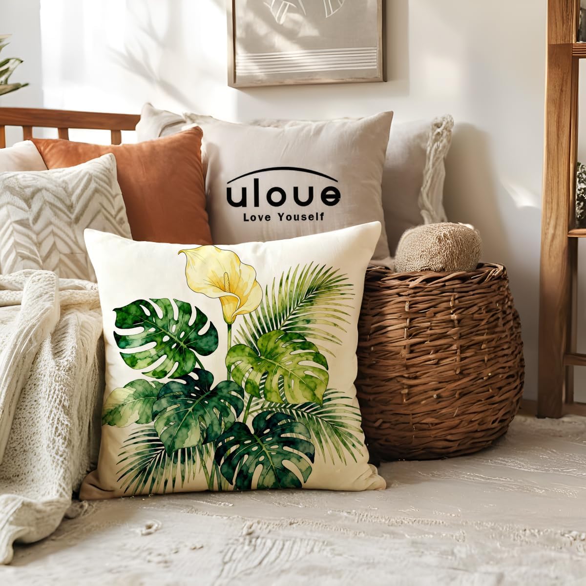 Boho Beige Throw Pillow Cover — 18" - View 3