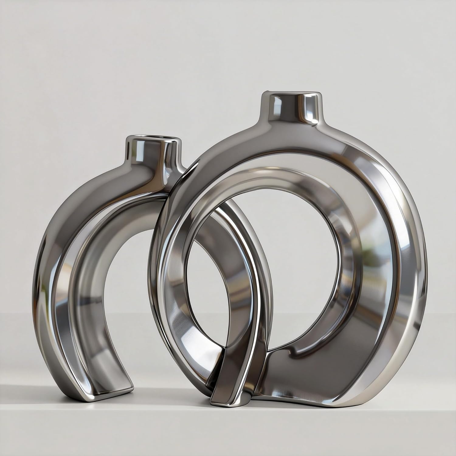 Modern Beige Decorative Vase — Set of 2 — Matte Silver