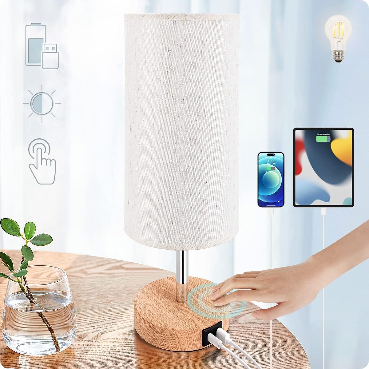 Dimmable Black Nightstand Lamp — USB A+C