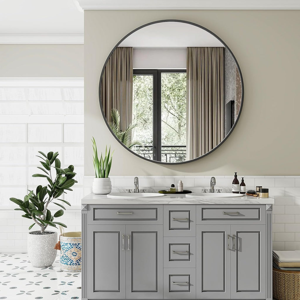 Round Modern Black Mirror — 48" - View 6