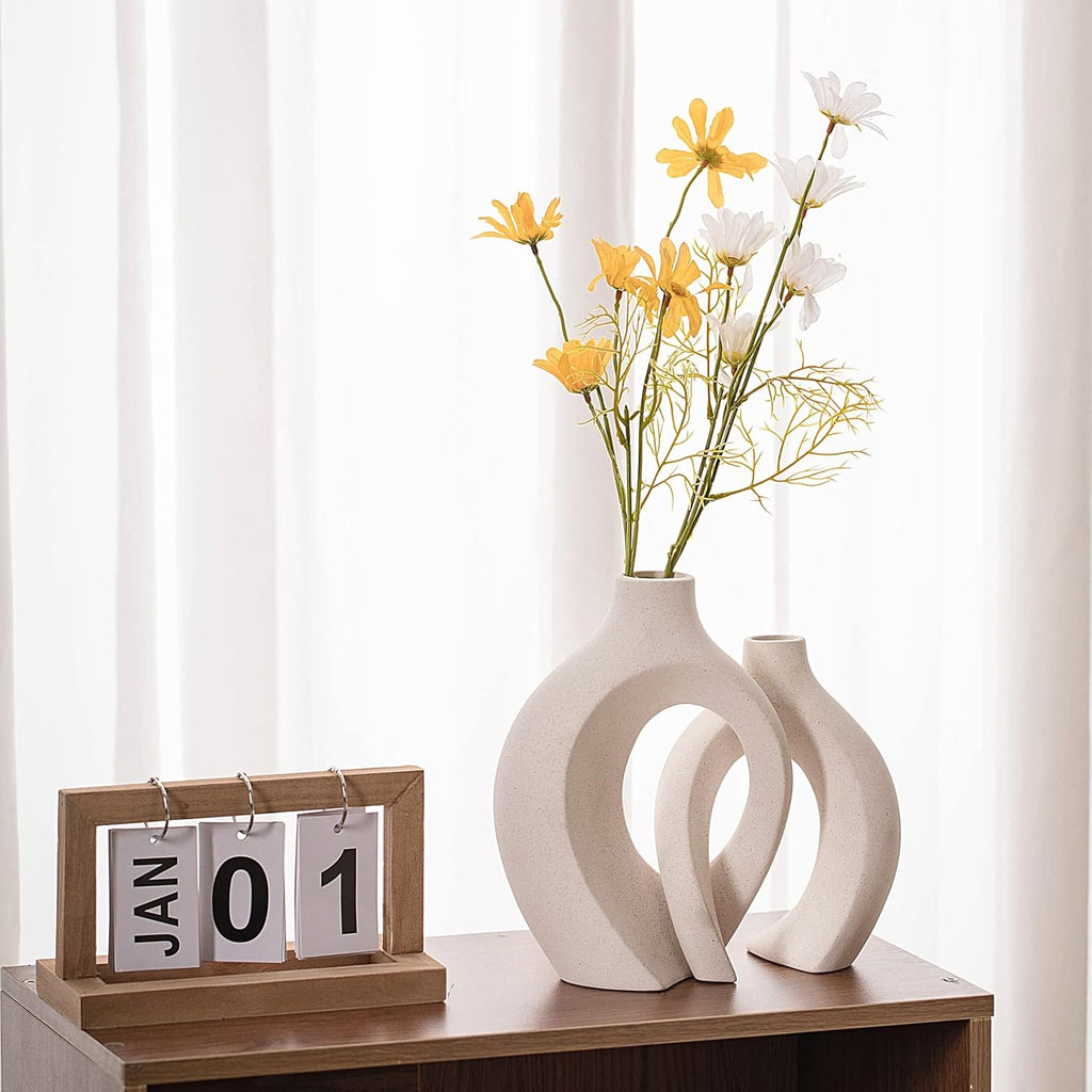 Round Boho Beige Vase Set — Set of 2 - View 2