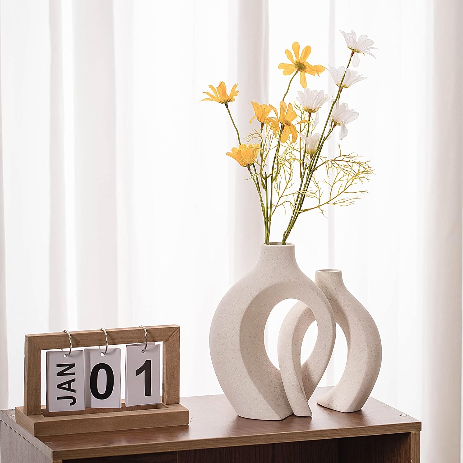 Round Boho Beige Vase Set — Set of 2 - View 2