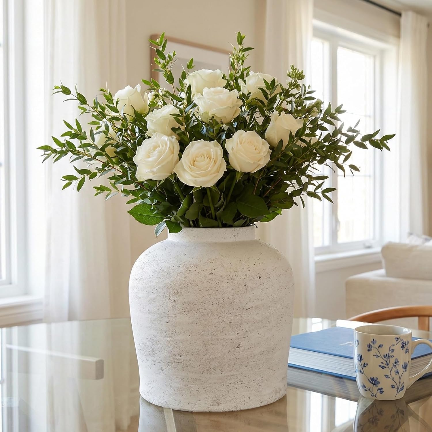 Farmhouse Beige Flower Vase — 11 In-rustic-pearl