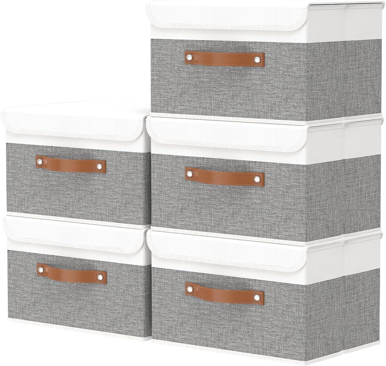 Linen Beige Storage Bin — 9" — White/Grey
