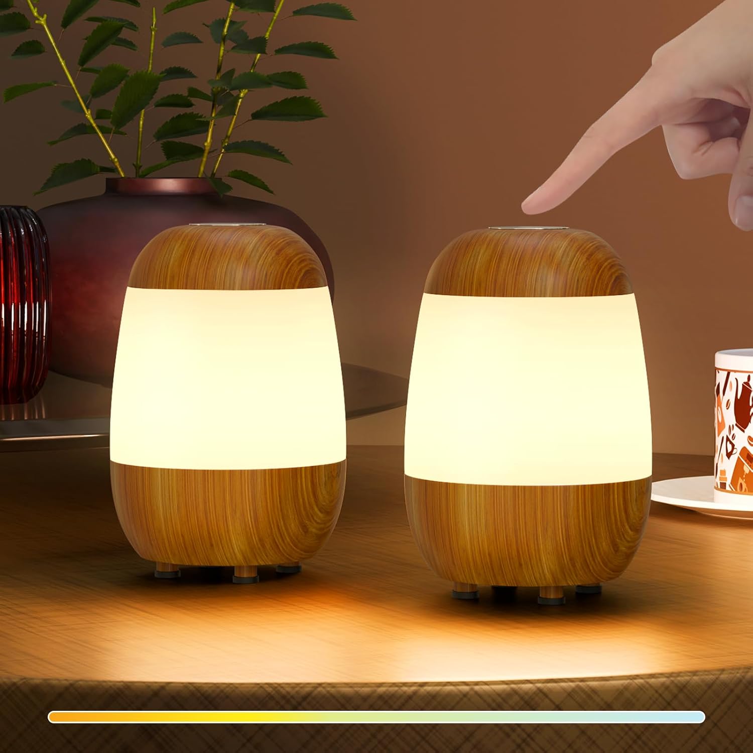 Cordless White Table Lamp — Wood Grain EGG