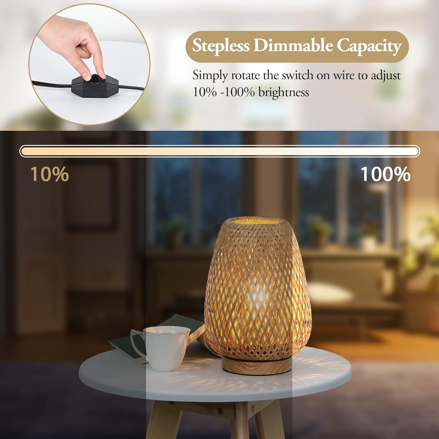Dimmable Boho Wood Table Lamp - View 2