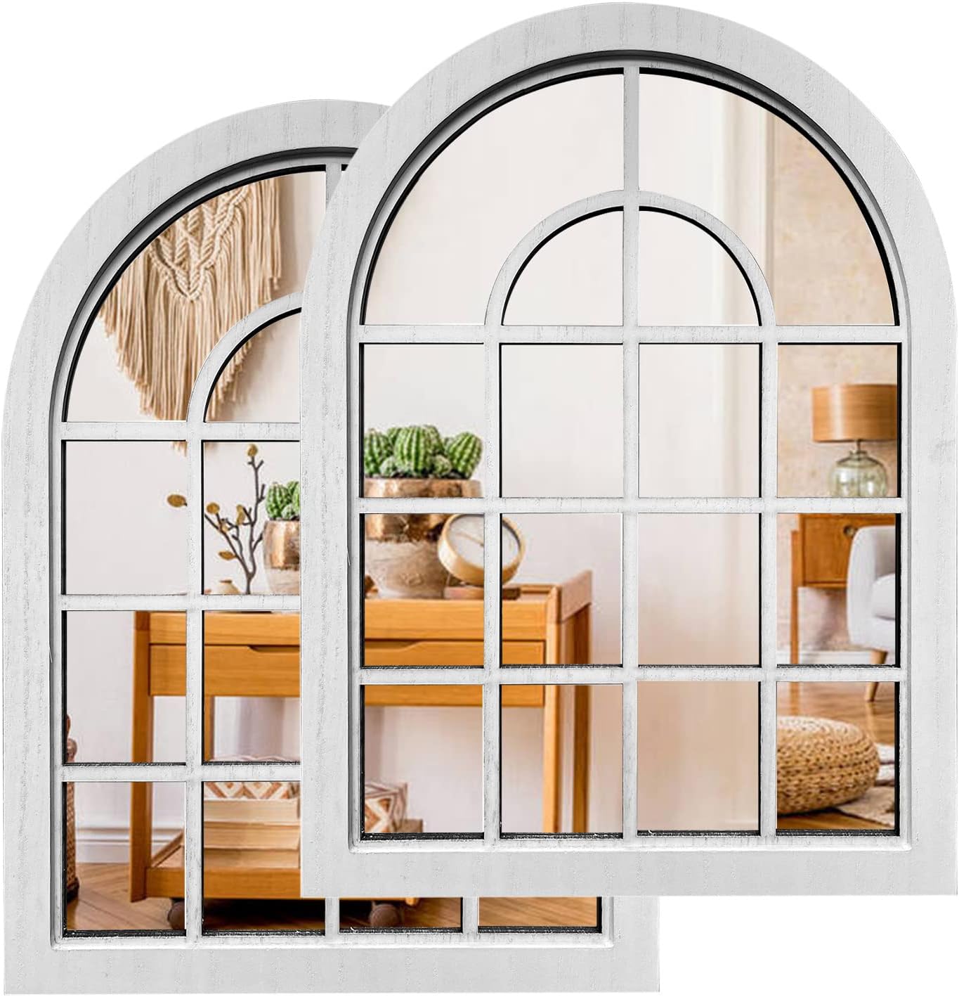 Framed Farmhouse Black Wall Mirror — Arch White Set