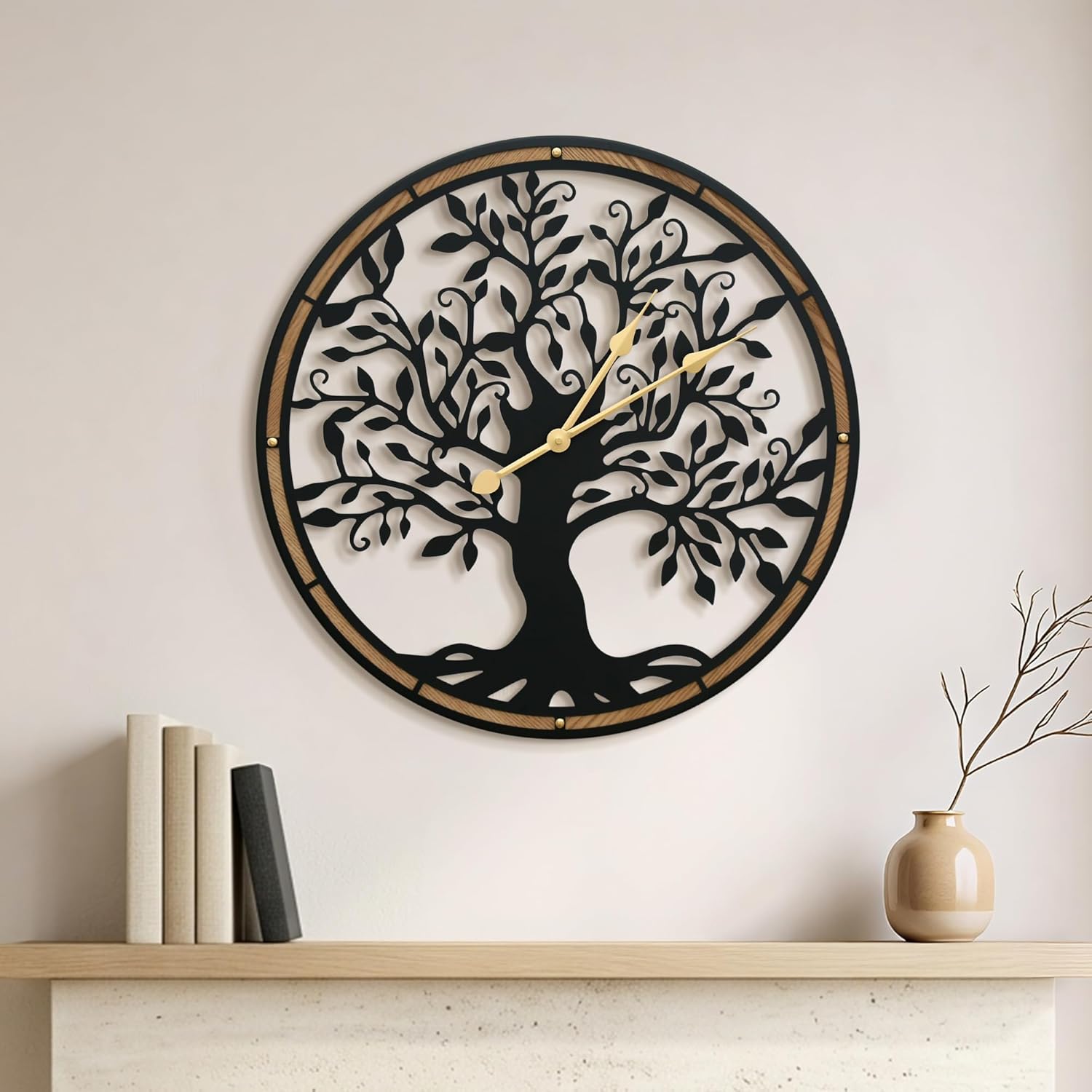 Battery Operated Farmhouse Wood Wall Clock — 24" — Large Tree