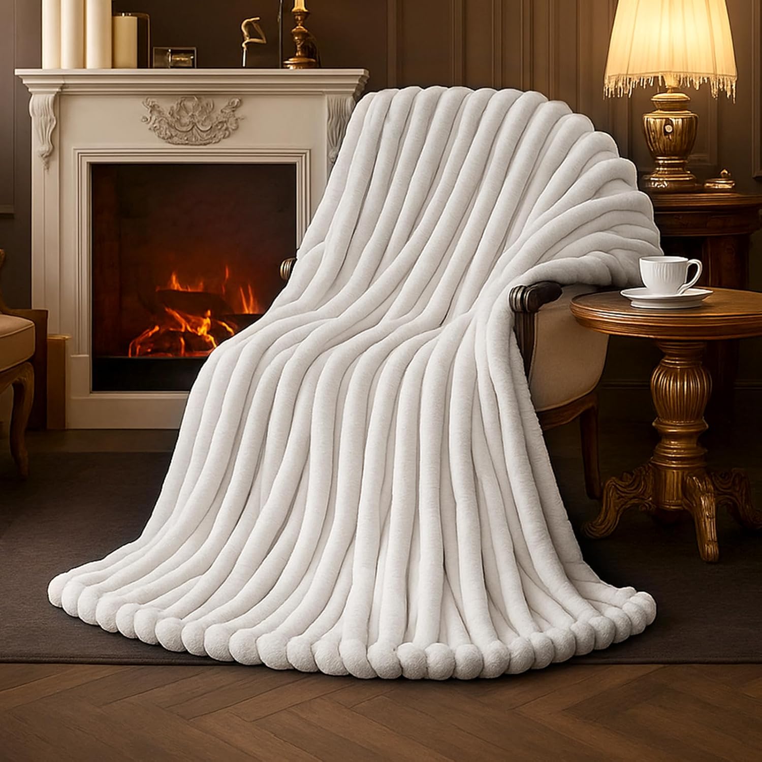 Beige Throw Pillow — 55" — Striped Ivory